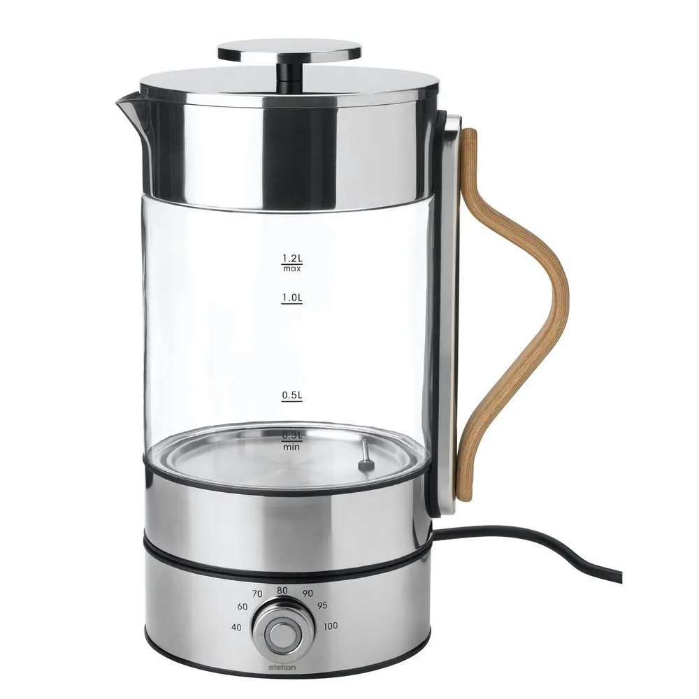 Skleněná rychlovarná konvice ve stříbrné barvě 1,2 l Emma – Stelton