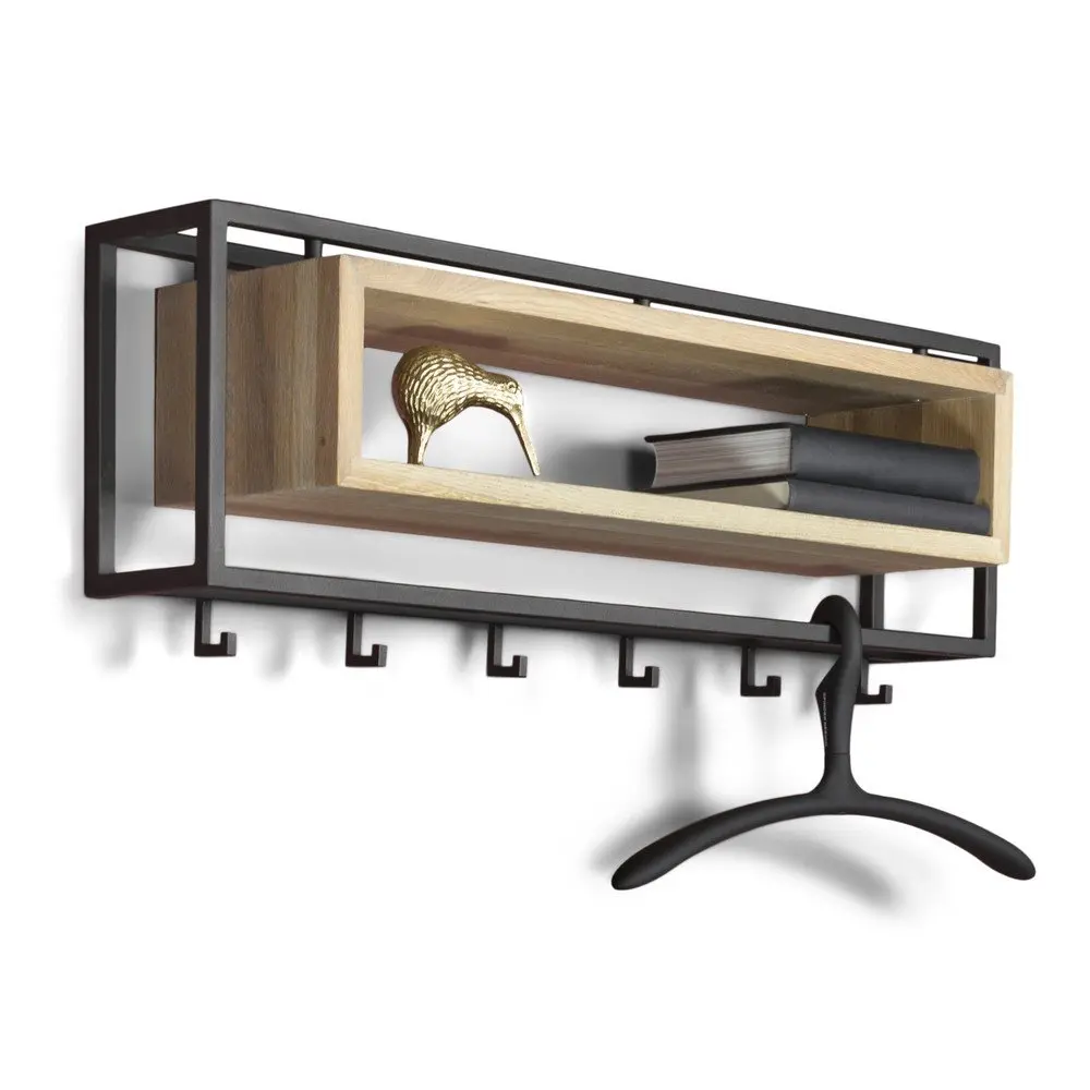 Černý kovový nástěnný věšák s poličkou 118 cm School – Spinder Design