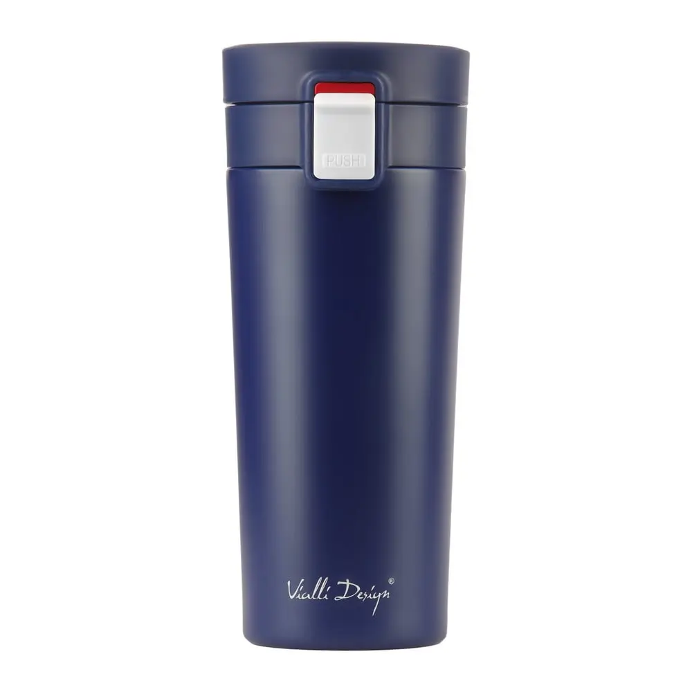 Tmavě modrý cestovní termohrnek Vialli Design Fuori, 400 ml