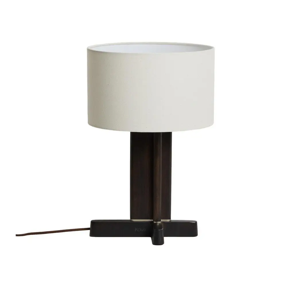 Bílá/hnědá stolní lampa z kaučukového dřeva s textilním stínidlem (výška 48 cm) Niani – Kave Home