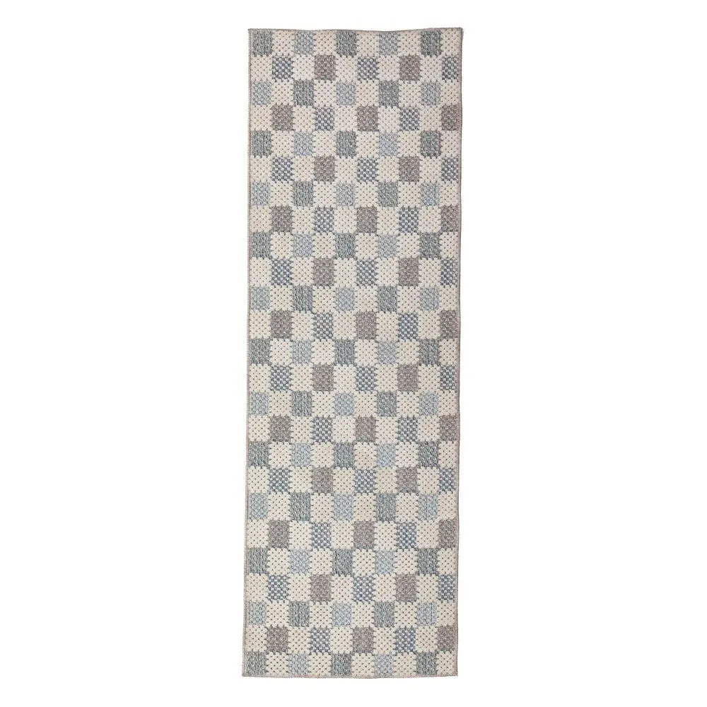 Modrý pratelný běhoun s příměsí bavlny 80x230 cm Muted Checkerboard – Flair Rugs