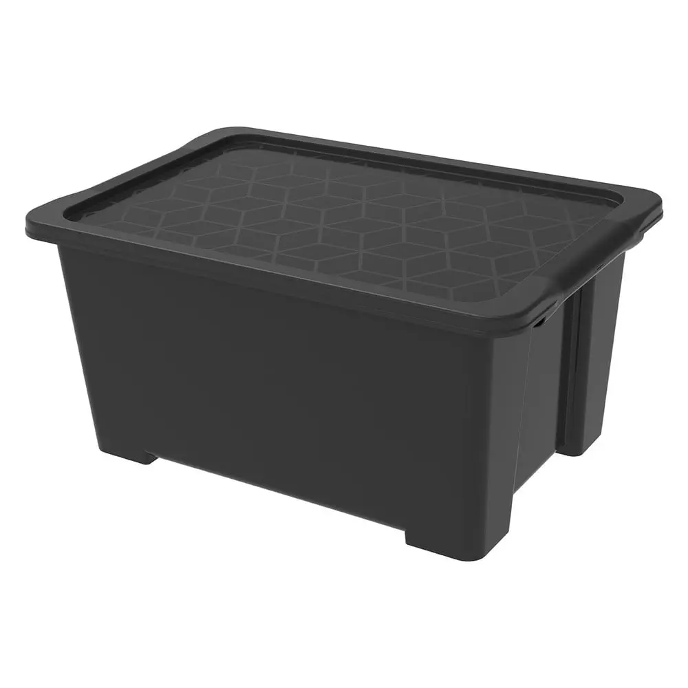 Leskle černý plastový úložný box s víkem Evo Easy - Rotho