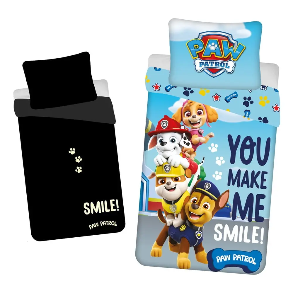Jerry Fabrics Dětské povlečení TLAPKOVÁ PATROLA (PAW PATROL PP325) SVÍTÍCÍ EFEKT, modré, bavlna hladká, 140x200cm + 70x90cm