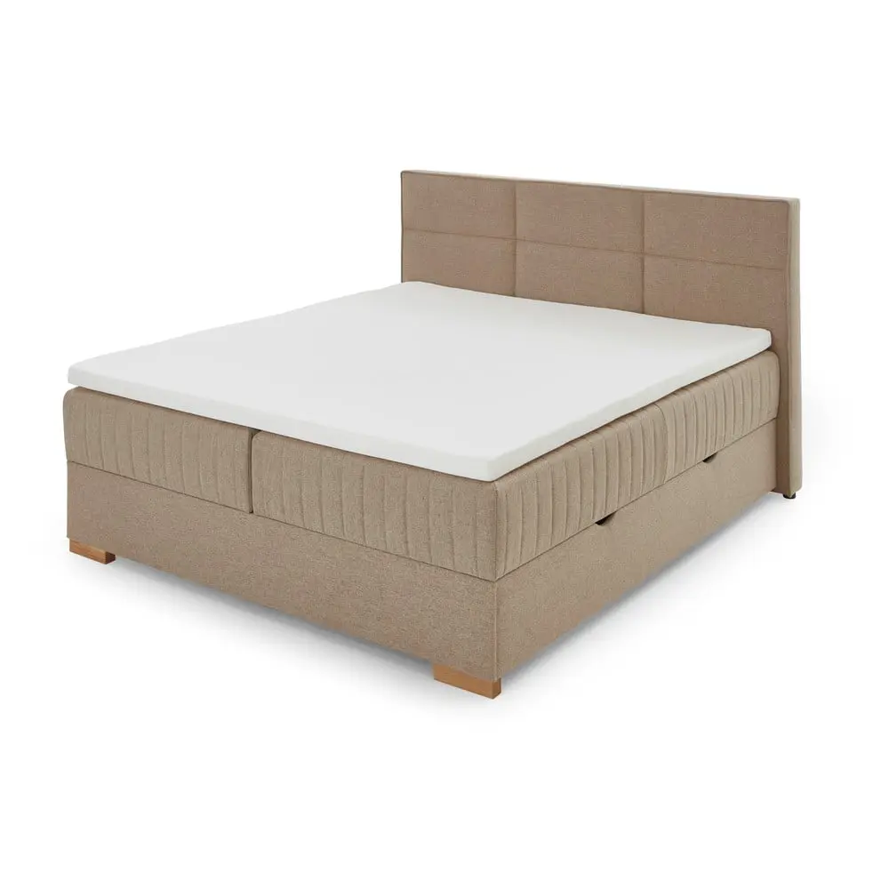 Béžová boxspring postel s úložným prostorem
