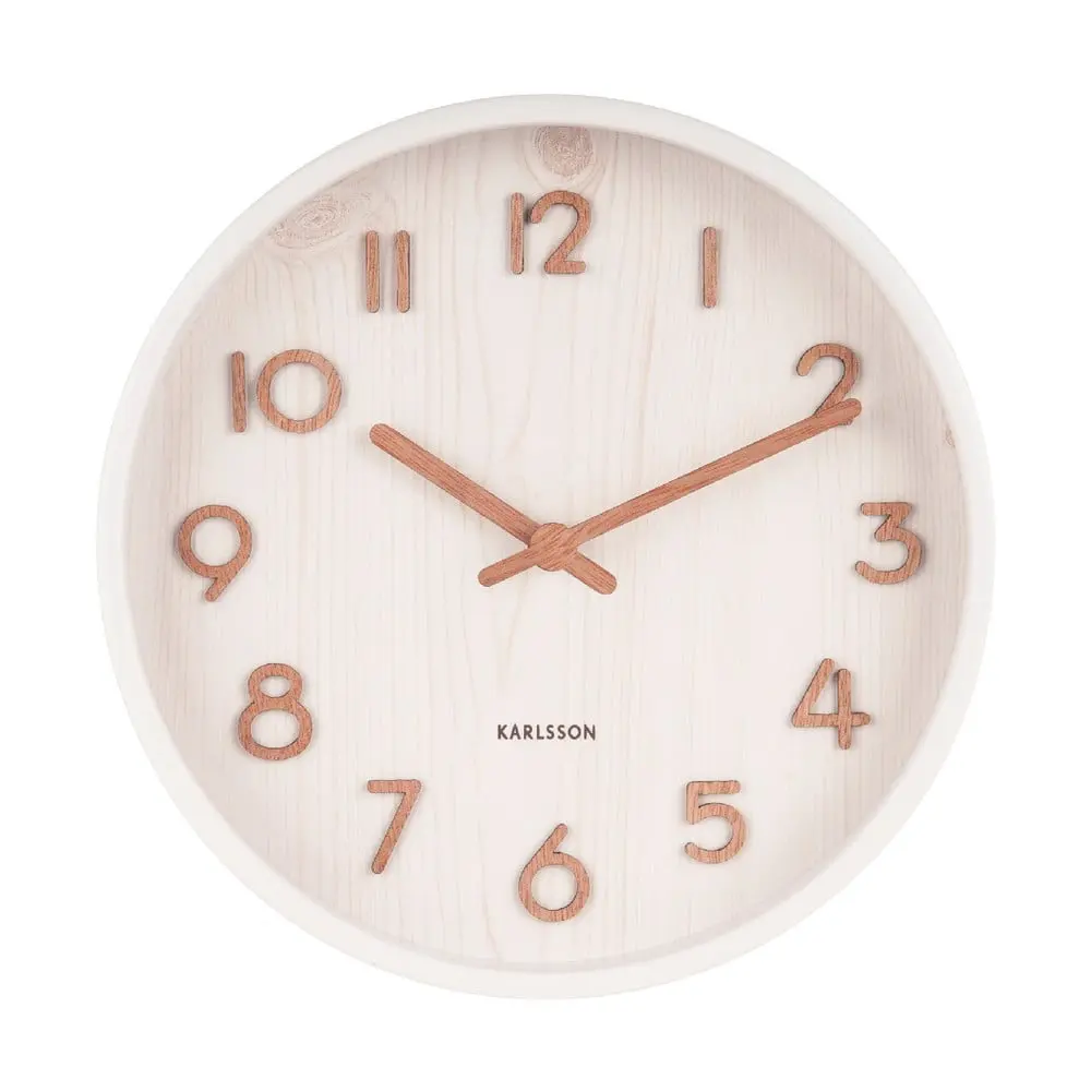 Bílé nástěnné hodiny z lipového dřeva Karlsson Pure Small, ø 22 cm