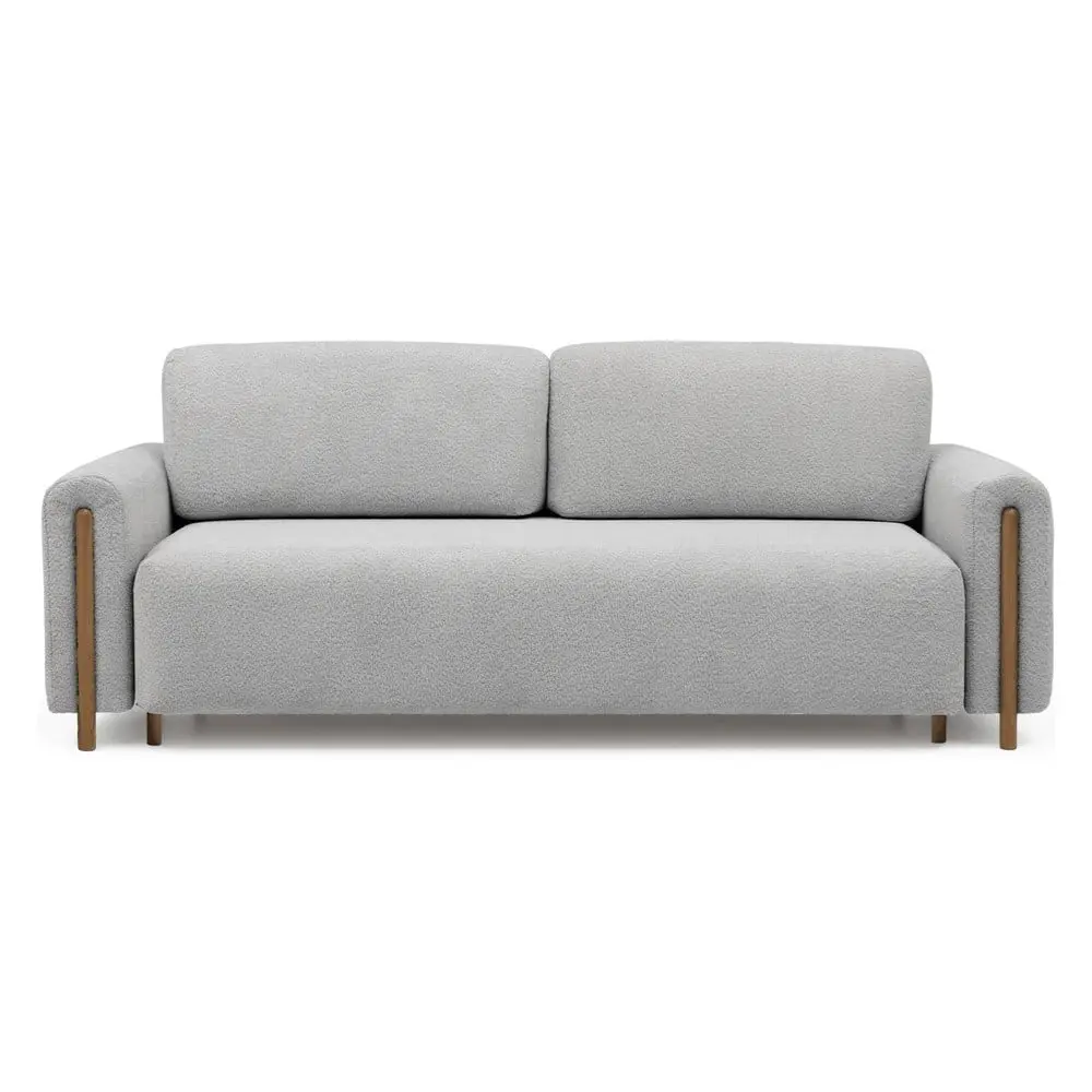 Světle šedá rozkládací/s úložným prostorem pohovka z textilie bouclé 244 cm Arcadova – ELTAP