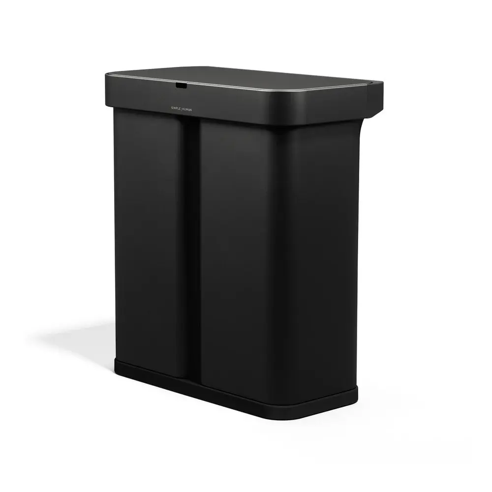 Černý ocelový odpadkový koš 34+24 l na tříděný odpad/bezdotykový Dual Sensor – simplehuman