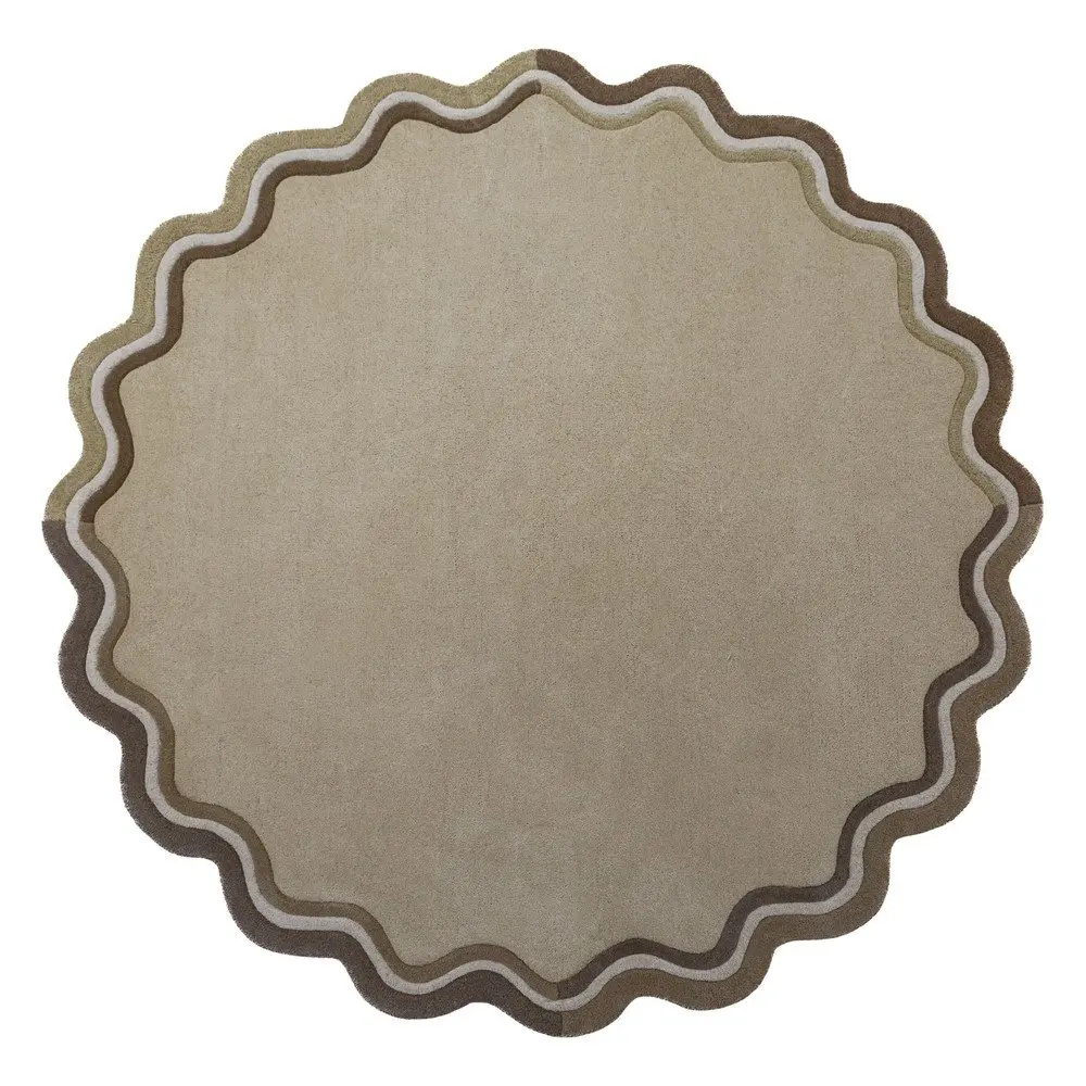Ručně tkaný vlněný kulatý koberec v přírodní barvě ø 180 cm Leo Scallop – Flair Rugs