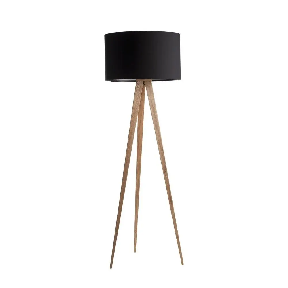 Černá lampa s dřevěnými nohami Zuiver Tripod Wood