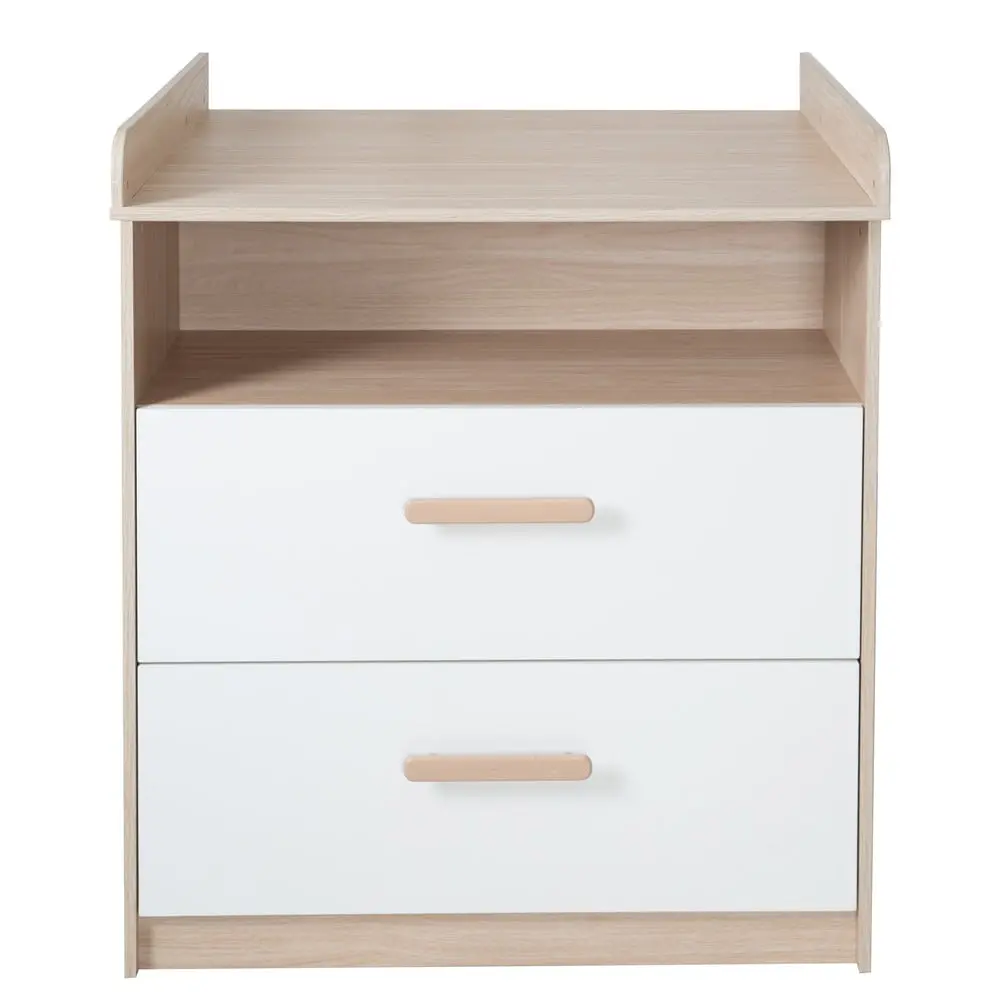 Bílá/v přírodní barvě dětská komoda v dekoru dubu s přebalovacím pultem 88x98x75 cm Cabane – Roba