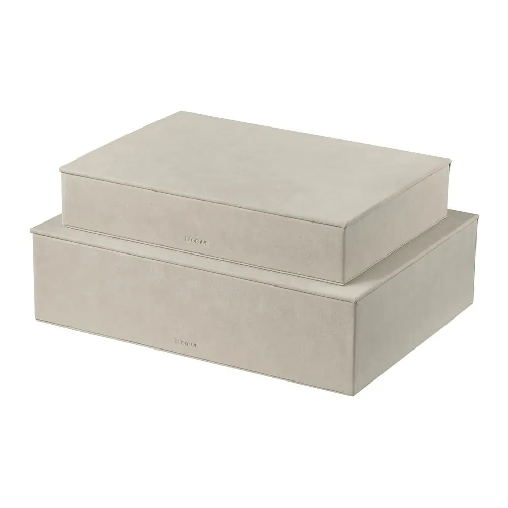 Béžové úložné boxy v sadě 2 ks s víkem z umělé kůže 40x30x11 cm Sahla – Blomus