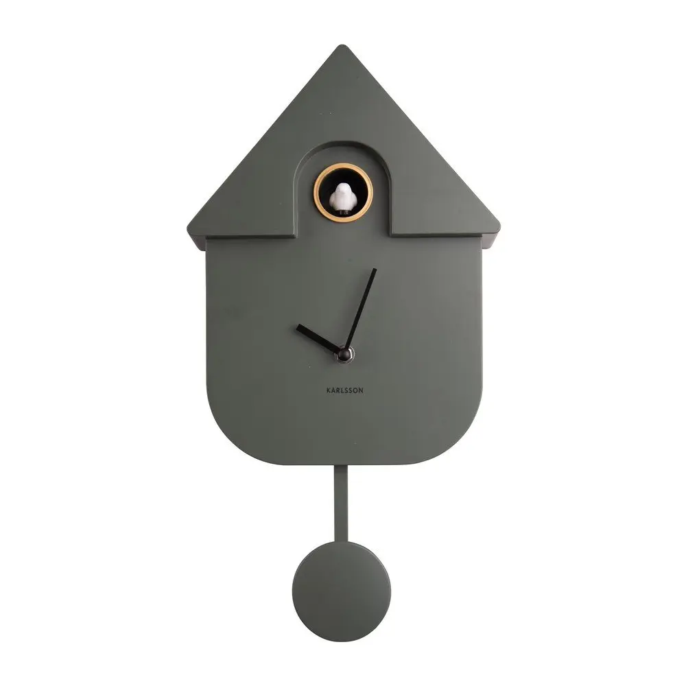 Zelené nástěnné kyvadlové hodiny Karlsson Modern Cuckoo, 21,5 x 41,5 cm