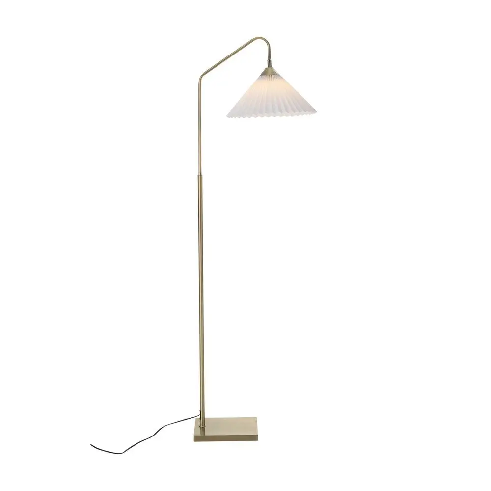 Krémová/v mosazné barvě látková stojací lampa s ohybatelnou konstrukcí (výška 155 cm) Kate – Ellos Home