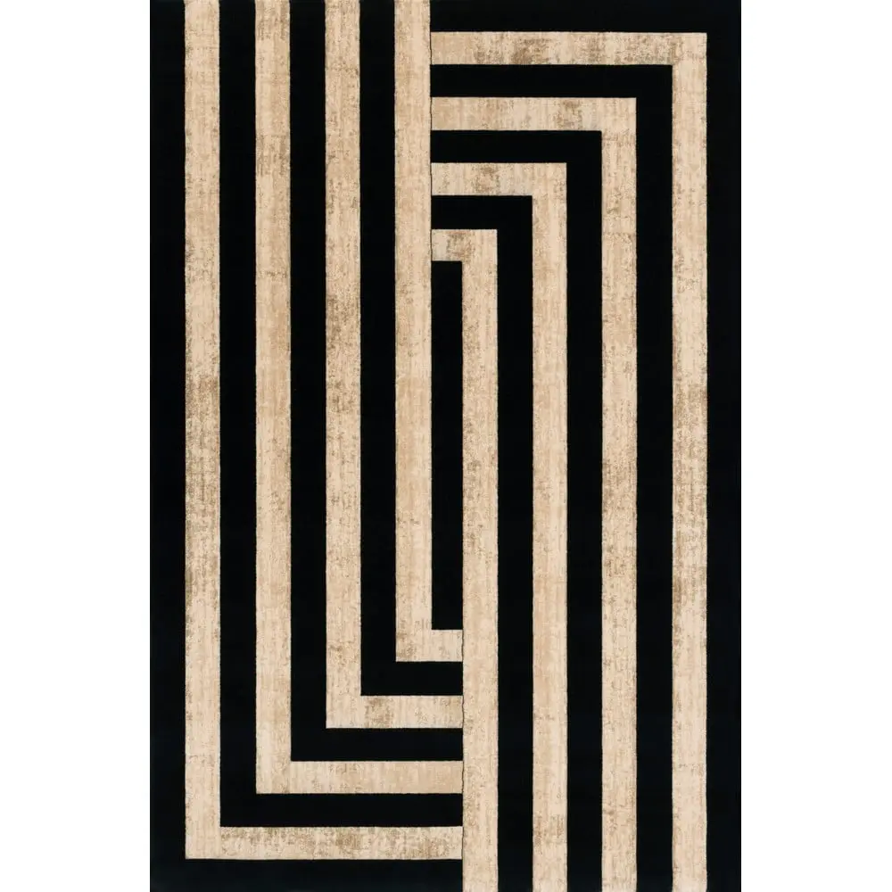 Černo-béžový vlněný koberec 170x240 cm Agnus Art Deco II – Agnella