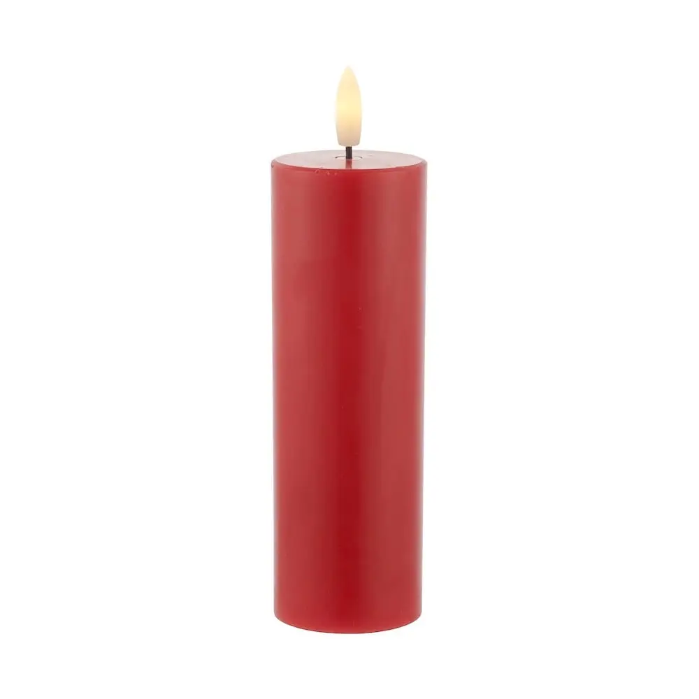 Vosková LED svíčka Sille, Ø 5 × 15 cm, červená, interiér, 2× AA