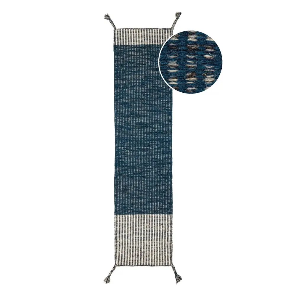 Modrý vlněný běhoun Flair Rugs Anu, 60 x 200 cm