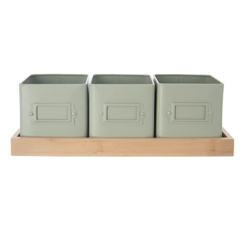 Květináč bylinky GREENISH 11,5x11,5 cm 3 ks+podtácek