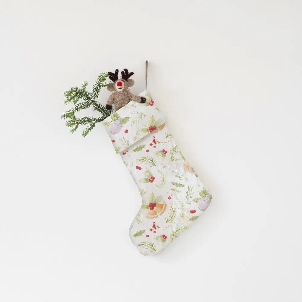 Látková vánoční punčocha Christmas Print – Linen Tales