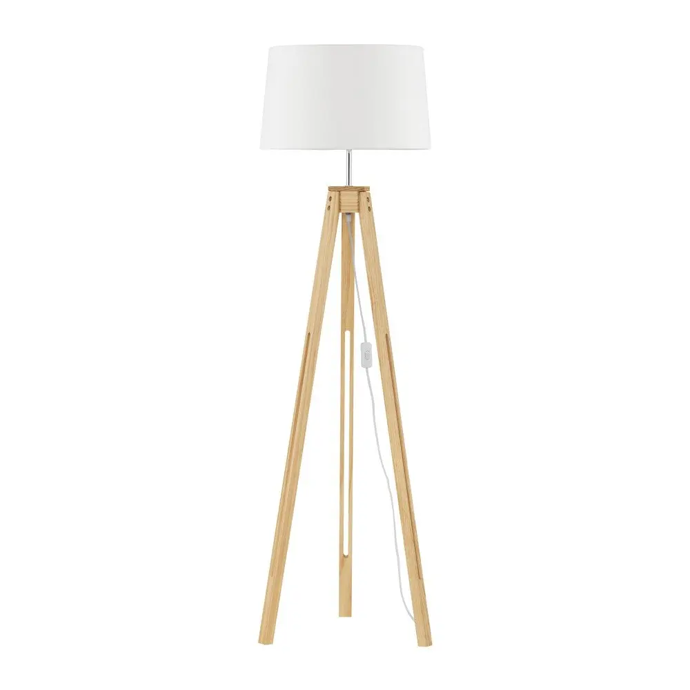 NOVA LUCE stojací lampa LE ROY bílé stínidlo přírodní dřevěná základna E27 1x12W 230V IP20 bez žárovky 9050165