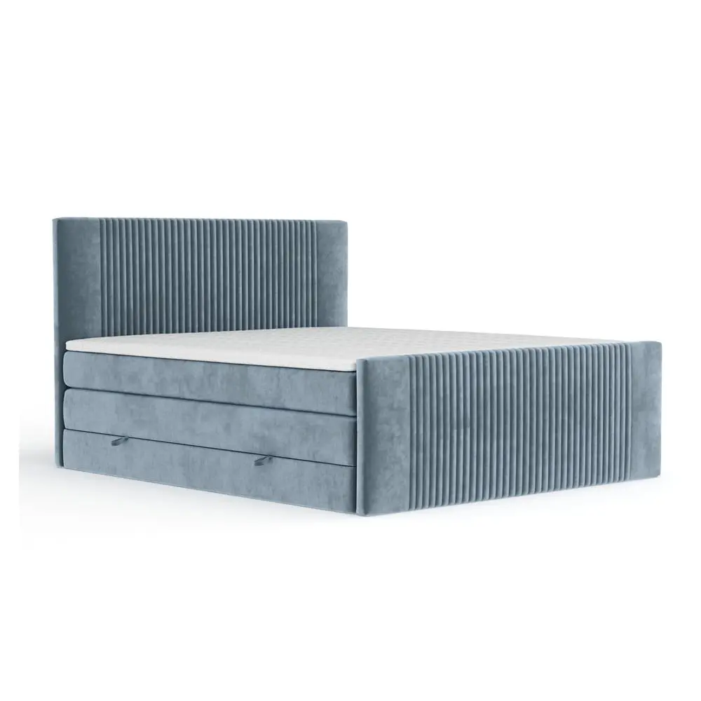 Modrá boxspring postel s úložným prostorem 140x200 cm Bergamo – Maison de Rêve