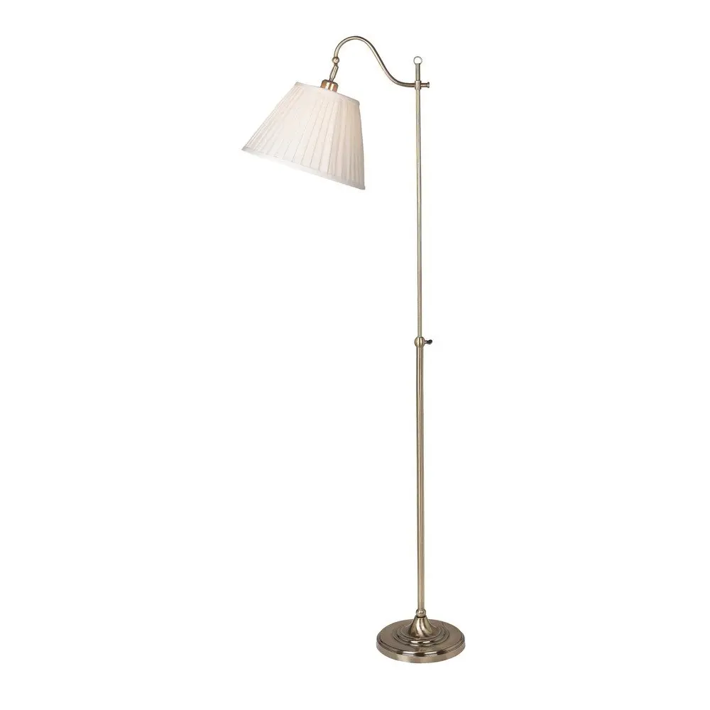 Bílá/ve zlaté barvě stojací lampa s ohybatelnou konstrukcí s textilním stínidlem (výška 167 cm) Charleston – Markslöjd