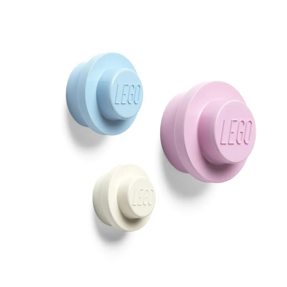 Lego® věšák na zeď, 3 ks - bílá, světle modrá, růžová