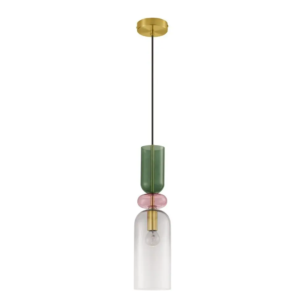 NOVA LUCE závěsné svítidlo MURANO zlatý kov lesklé tmavě zelené, růžové a světle šedé sklo E14 3x5W 230V IP20 bez žárovky 9009236