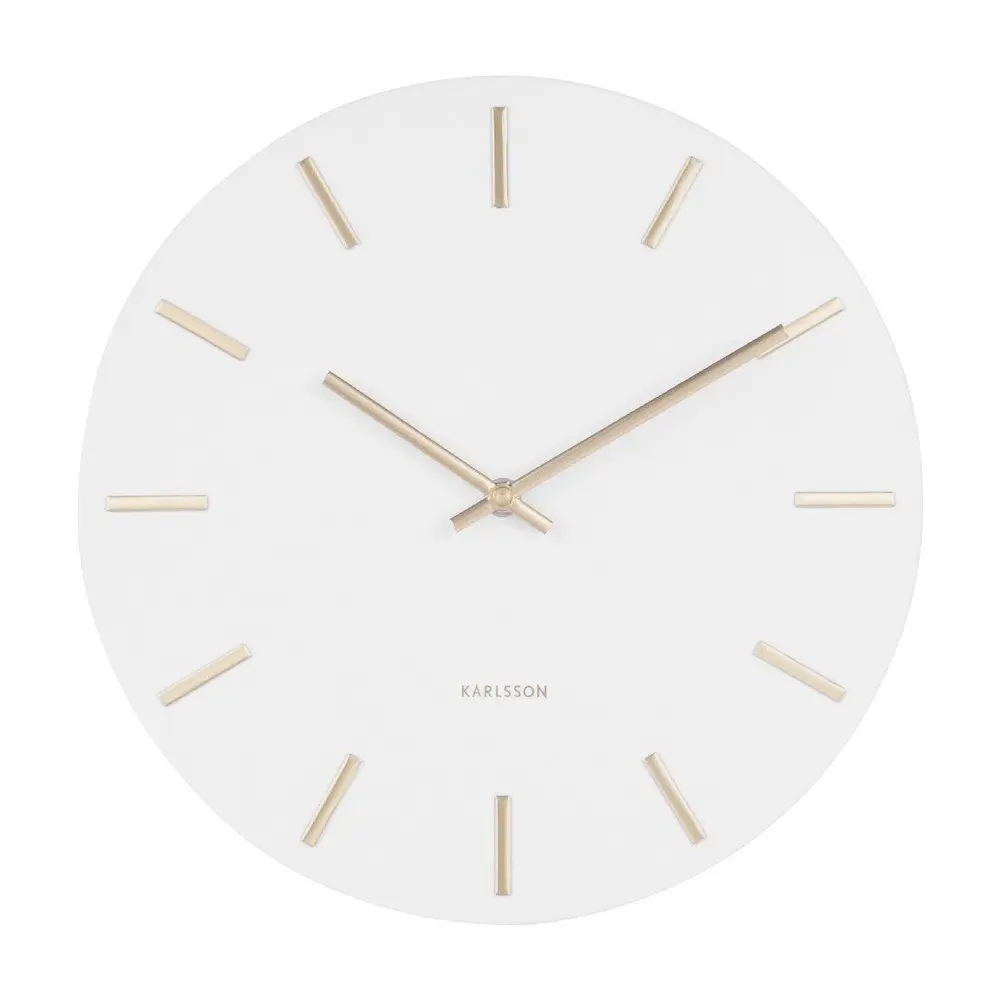 Bílé nástěnné hodiny s ručičkami ve zlaté barvě Karlsson Charm, ø 30 cm