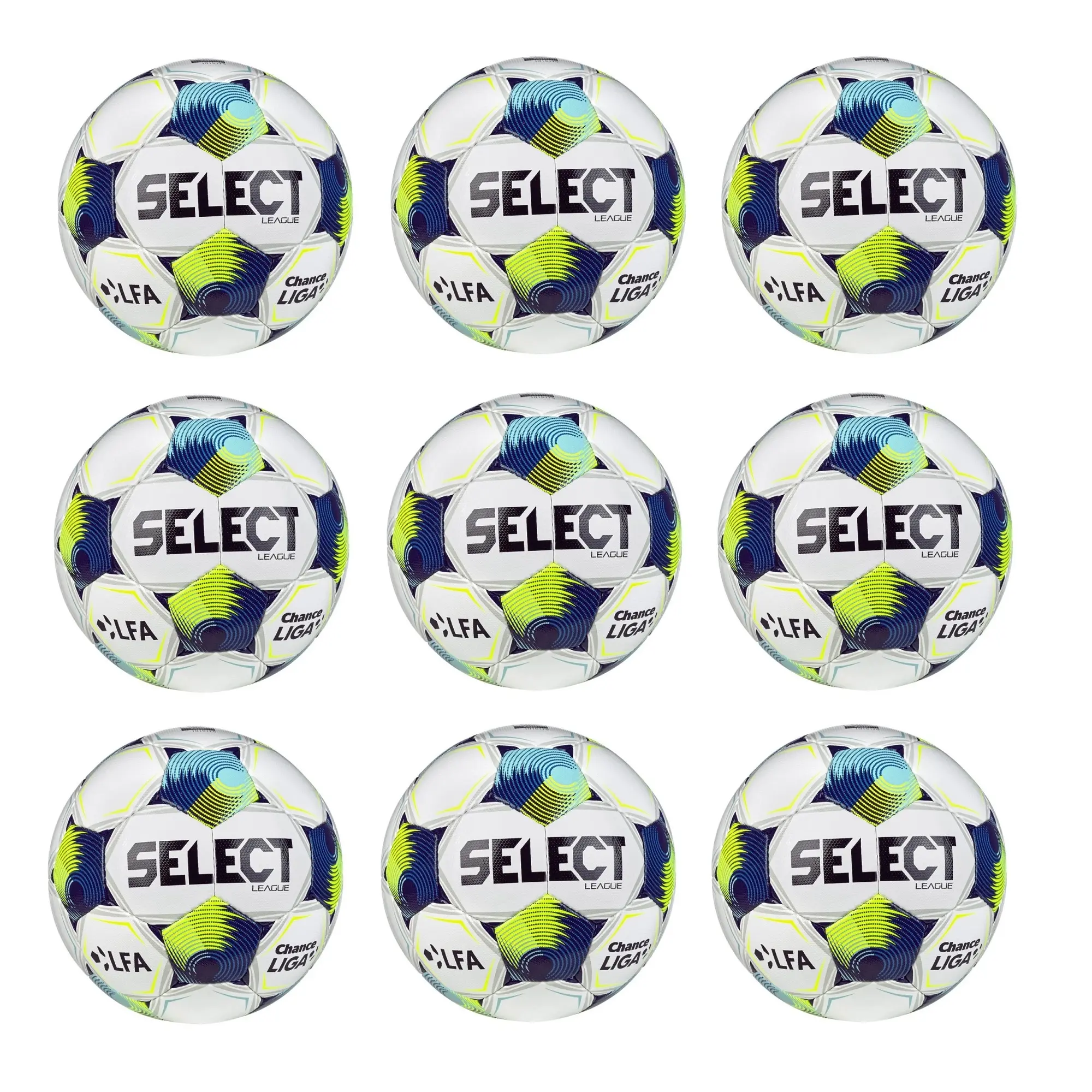 Výhodný set - 9x Fotbalový míč SELECT FB League CZ Chance Liga 2025/26 5 bílo-modrý