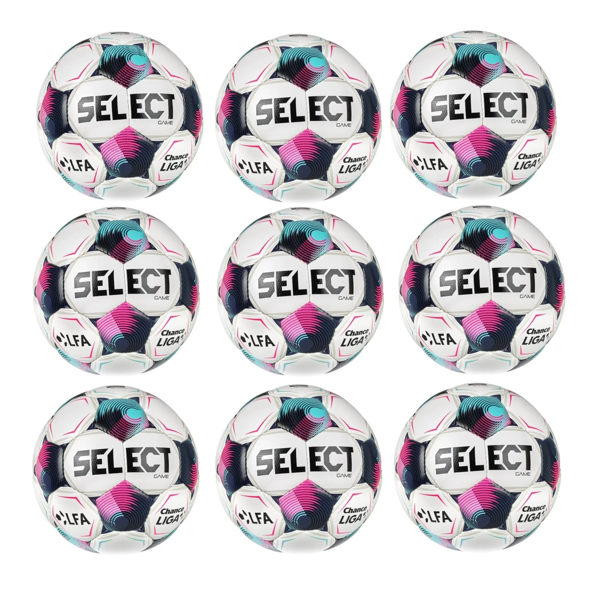 Výhodný set - 9x Fotbalový míč SELECT FB Game CZ Chance Liga 2026/27 5 bílo-růžová