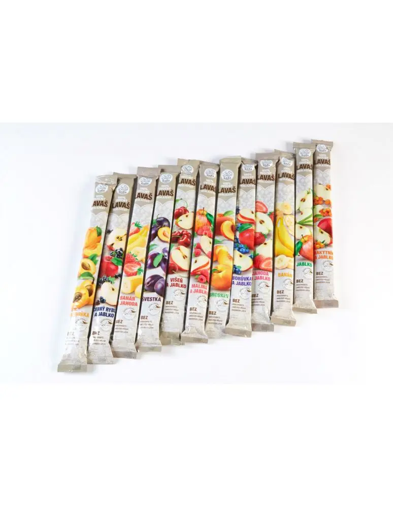 Bylinka Osvěžující ovocné trubičky (Lavaš) ČERNÝ RYBÍZ+JABLKO bez cukru Nara-Natur 140 g