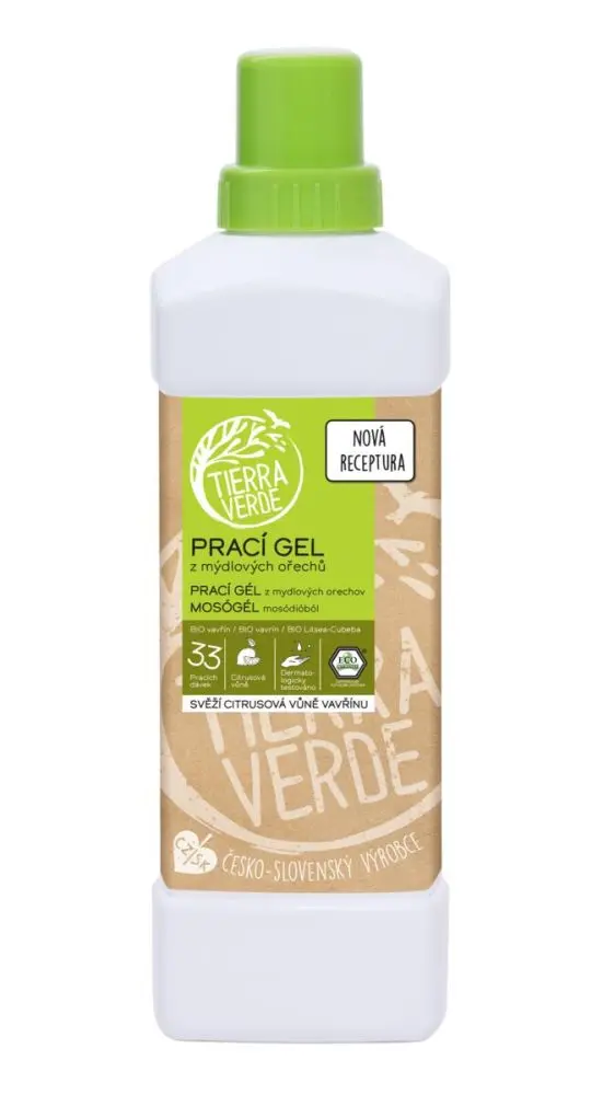 Prací gel z mýdlových ořechů s BIO silicí vavřínu kubébového Tierra Verde (lahev 1 l)