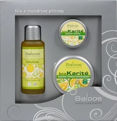 Saloos Citrus pro každodenní péči bio tělový a masážní olej Celulinie 50 ml + bio Karité balzám Limeta lemongrass 50 ml + bio Karité balzám Vanilla 19 ml dárková sada