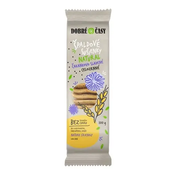 DOBRÉ ČASY Sušenky špaldové celozrnné natural s čekankovým slazením 100 g