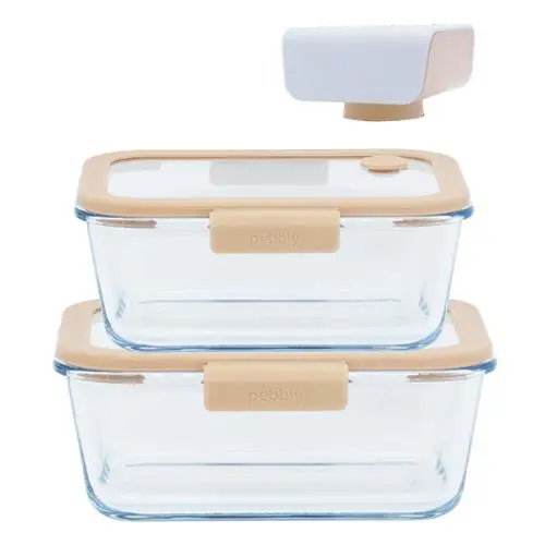 Pebbly PKV-071 Vakuovací sada borosilikátové tvrzené sklo silikon plast vakuovací pumpa 2 x 800 ml a 1,2 l