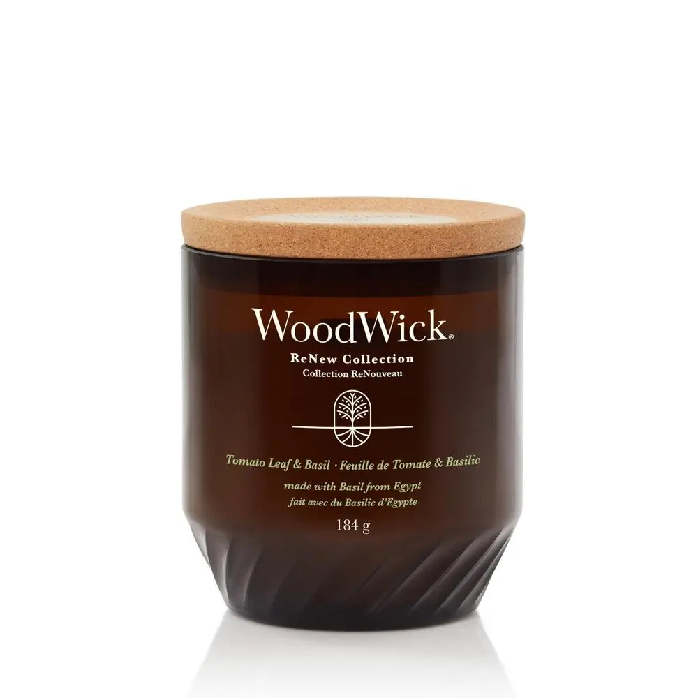 WoodWick ReNew Tomato Leaf & Basil svíčka střední