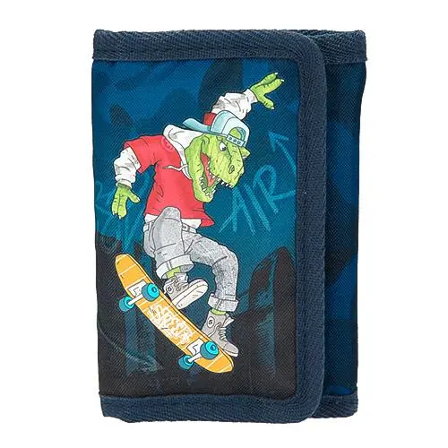 Peněženka na suchý zip Dino World Dino-skater modrá