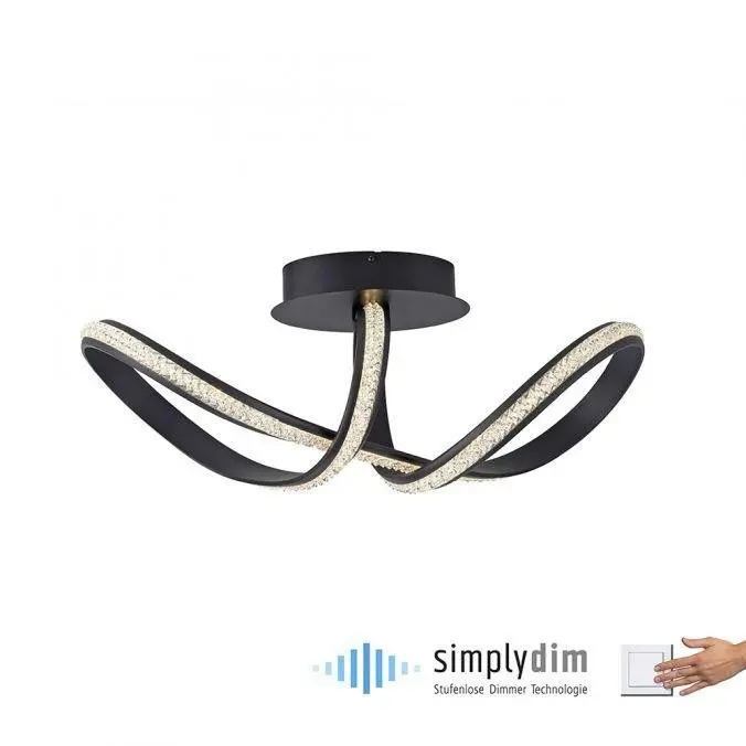 PN 8475-18 BRILLA LED stropní svítidlo černá, zakřivené, stmívatelné, křišťálové sklo SimplyDim 3000K - PAUL NEUHAUS