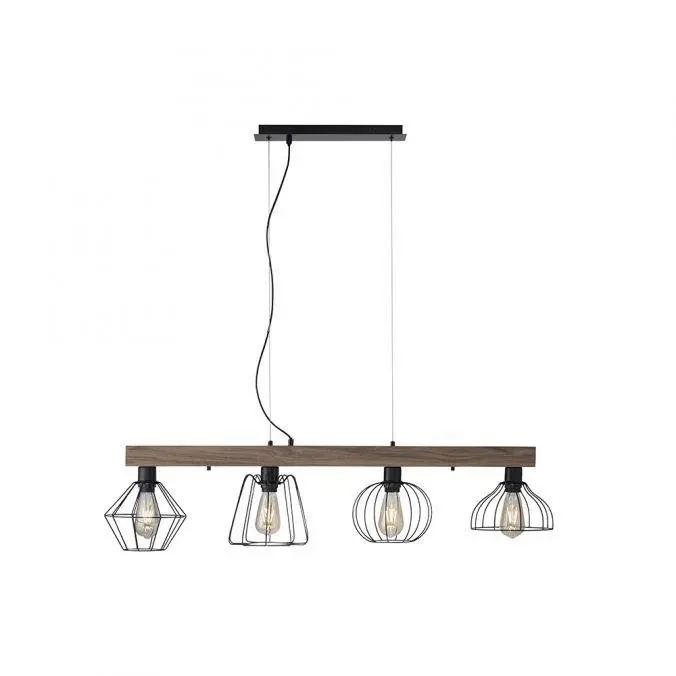 LD 15214-78 KASKA LED závěsné svítidlo, nastavitelná výška, 4 ramenné, dřevodekor, černá, kovové stínítko - LEUCHTEN DIREKT / JUST LIGHT