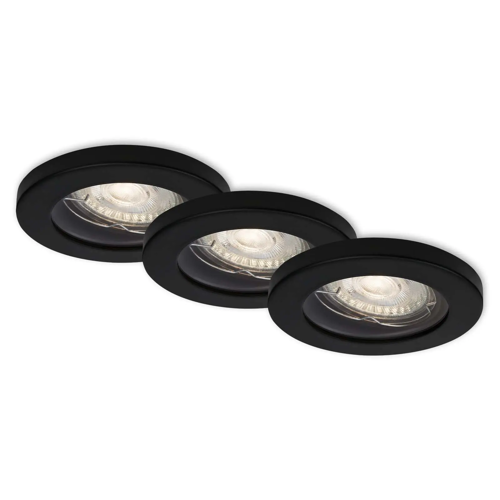 BRILO Vestavné LED svítidlo Kowali 3 ks, matná černá, pr. 85 mm