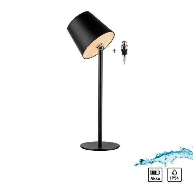 Just Light Nabíjecí stolní LED lampa Boteria, 2,5W, IP54, černá, pr. 11 x 37 cm
