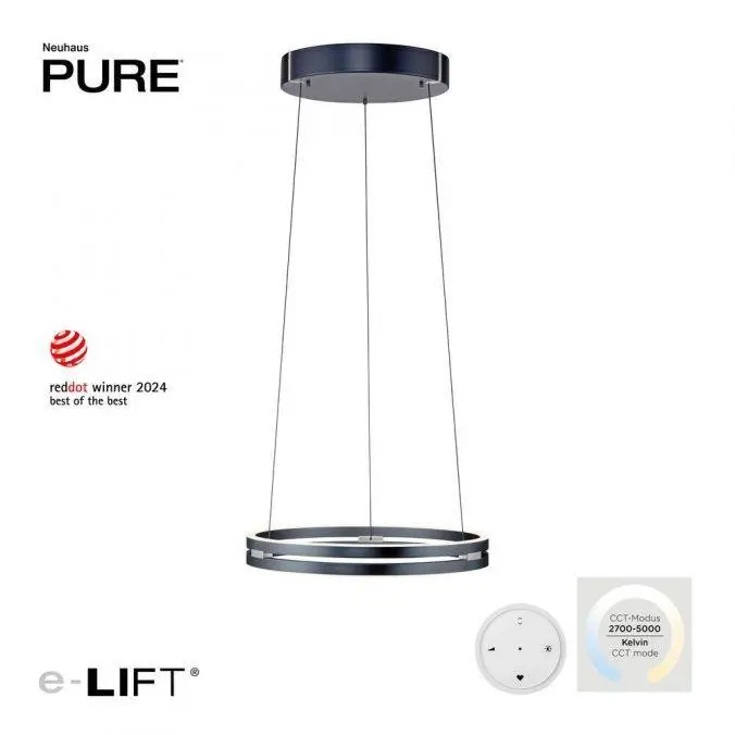 PAUL NEUHAUS LED závěsné svítidlo PURE E-Loop elektrické 2700-5000K šedá mystic 2550-15