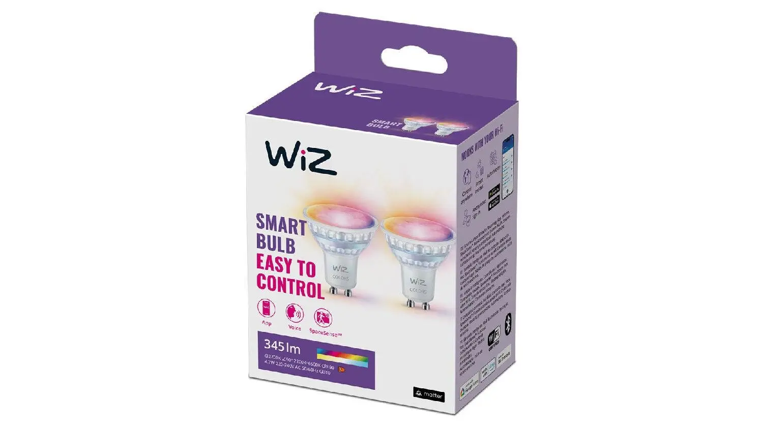 PH 8720169076723 WiZ SET 2x LED skleněná žárovka GU10 PAR16 4,9W (50W) 345lm 2700-6500K RGB IP20, stmívatelná - PHILIPS
