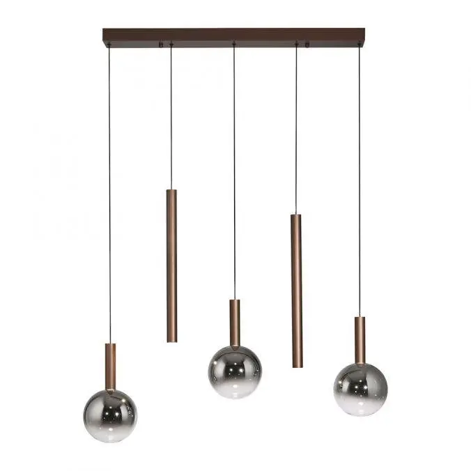 PAUL NEUHAUS LED závěsné svítidlo BOWL, hnědé,5-ramenné lineární SimplyDim 2700K