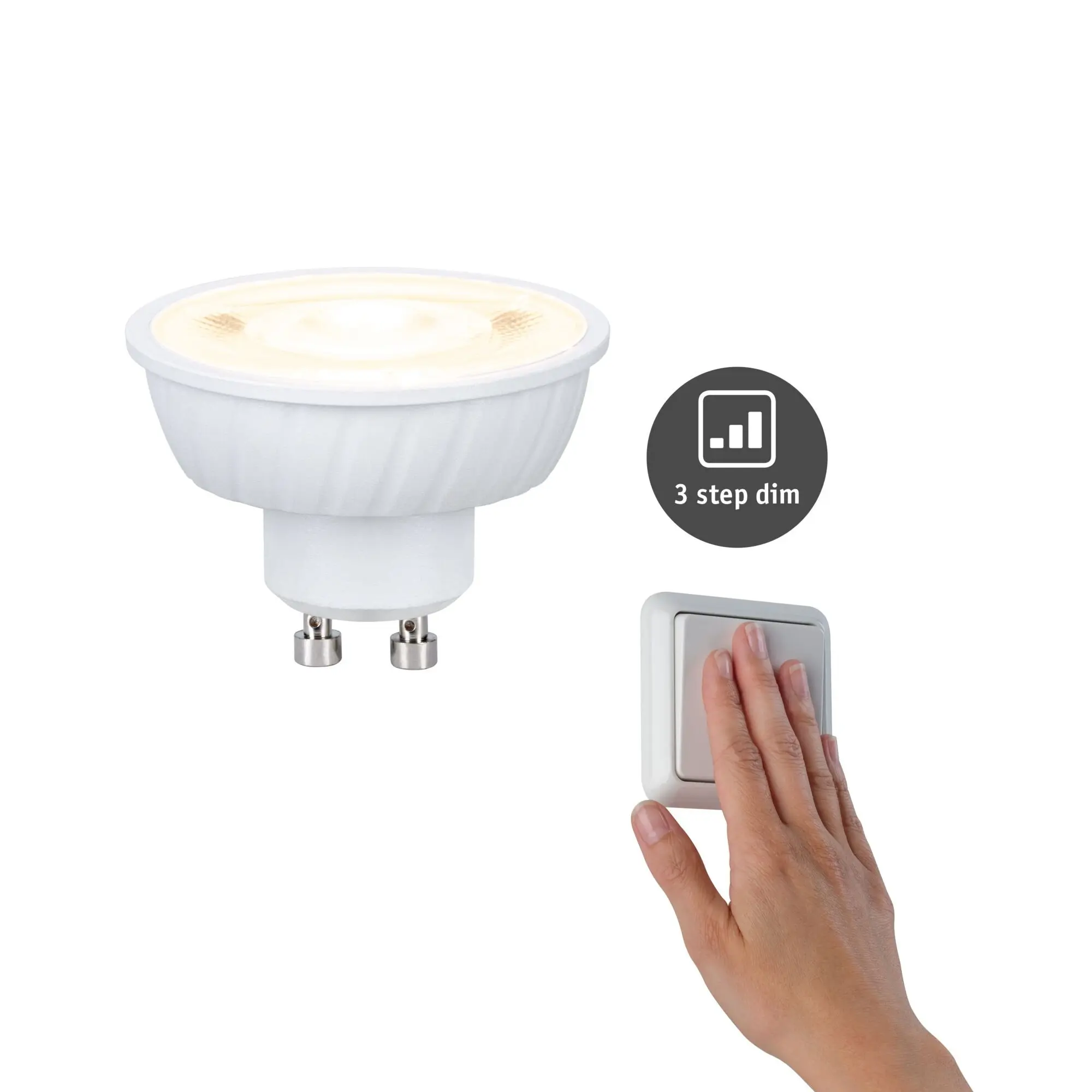 PAULMANN Standard 230V LED reflektor GU10 Flat 37mm 4,9W 2700K stmívatelné krokově bílá