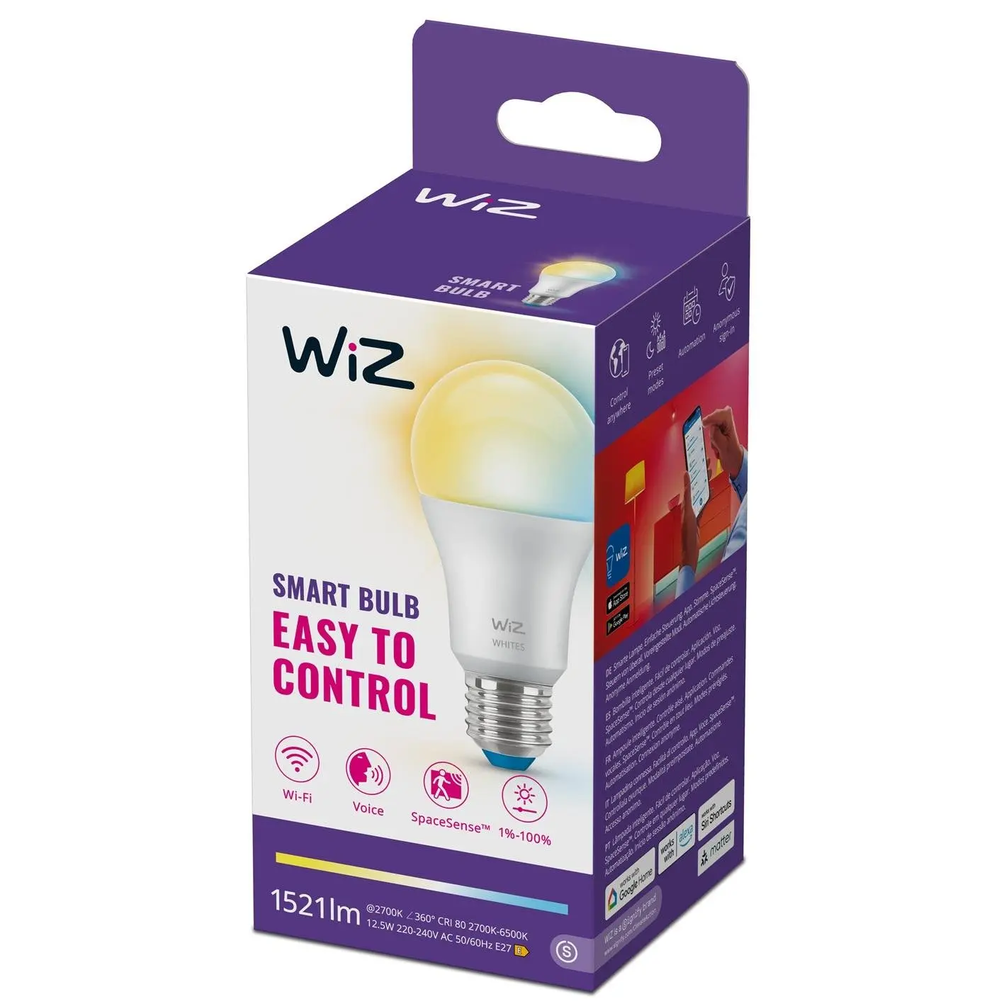 WiZ LED žárovka Easy to control A60 E27, 100W, 2200-6500K, 827-65 TW