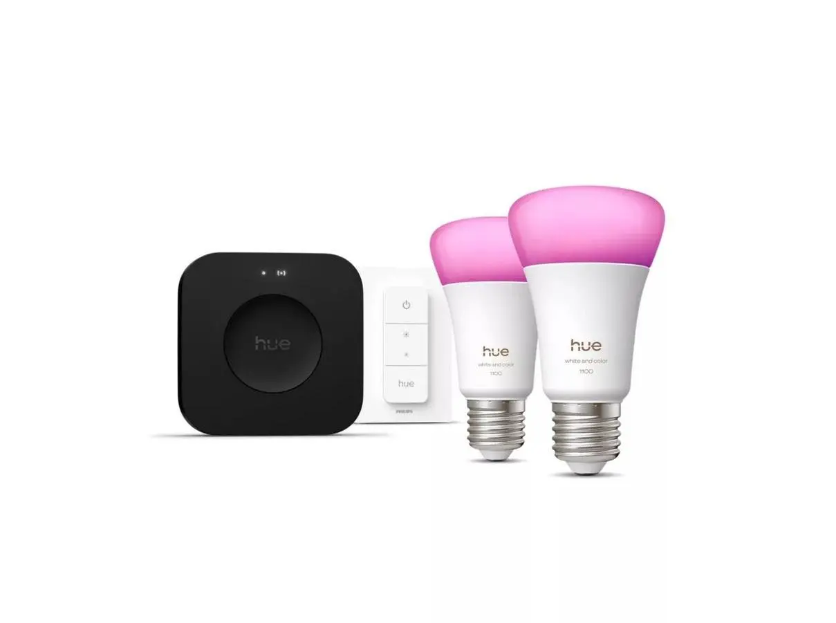 Philips Hue WCA 2 x smart žárovka A60 E27, 8,1W, 1100lm, 1000-20000K RGB, vypínač se stmívačem, bridge