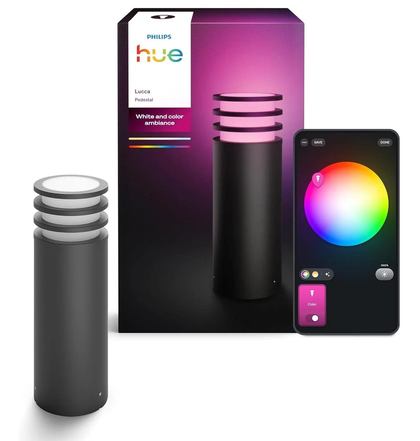 Philips Hue Lucca venkovní podstavcové LED svítidlo A60 WCA antracit 1000-20000K RGB