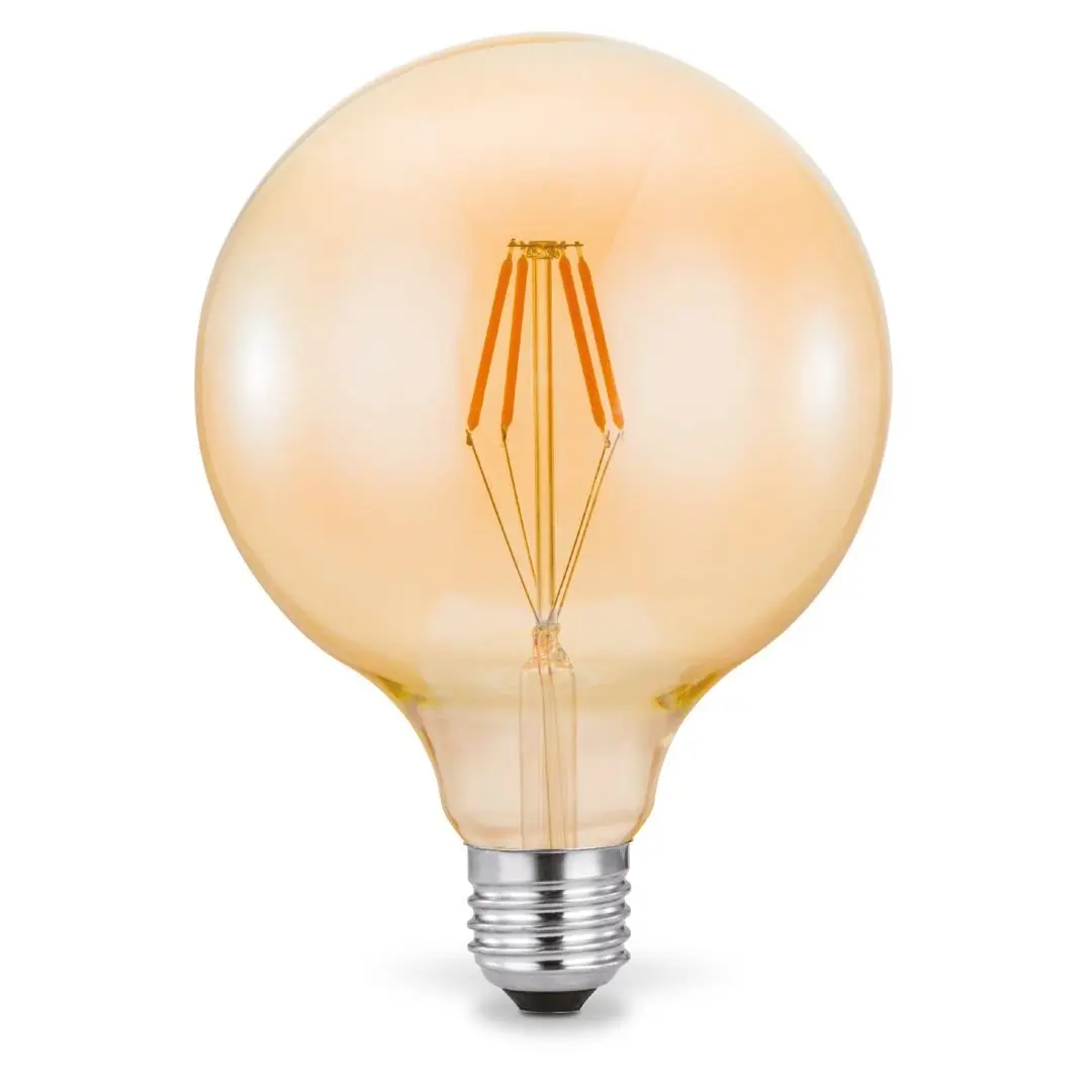 Just Light. Filam. LED žárovka E27, G125, 320lm, 2700K, 4W, jantarové sklo