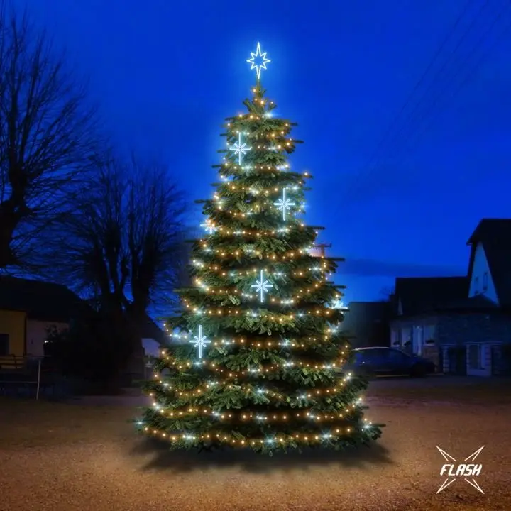 DLED TFS2025A LED světelná sada na stromy vysoké 6-8m, teplá bílá s Flash, ledové dekory EFD15S2